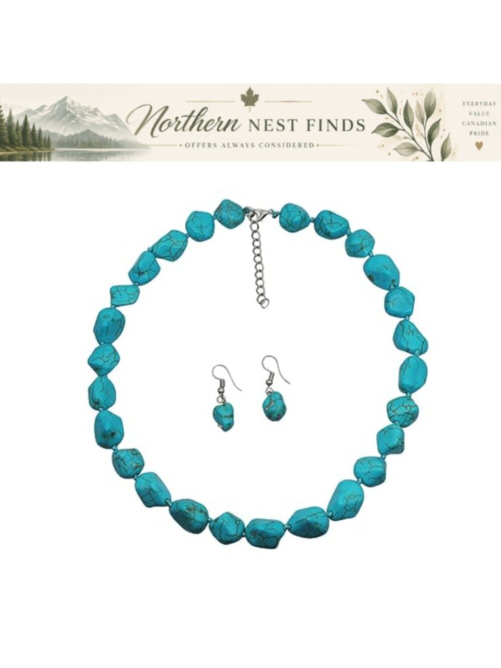 Bohemian Turquoise Beaded Strand Choker Necklace Earrings Set Handmade Stone